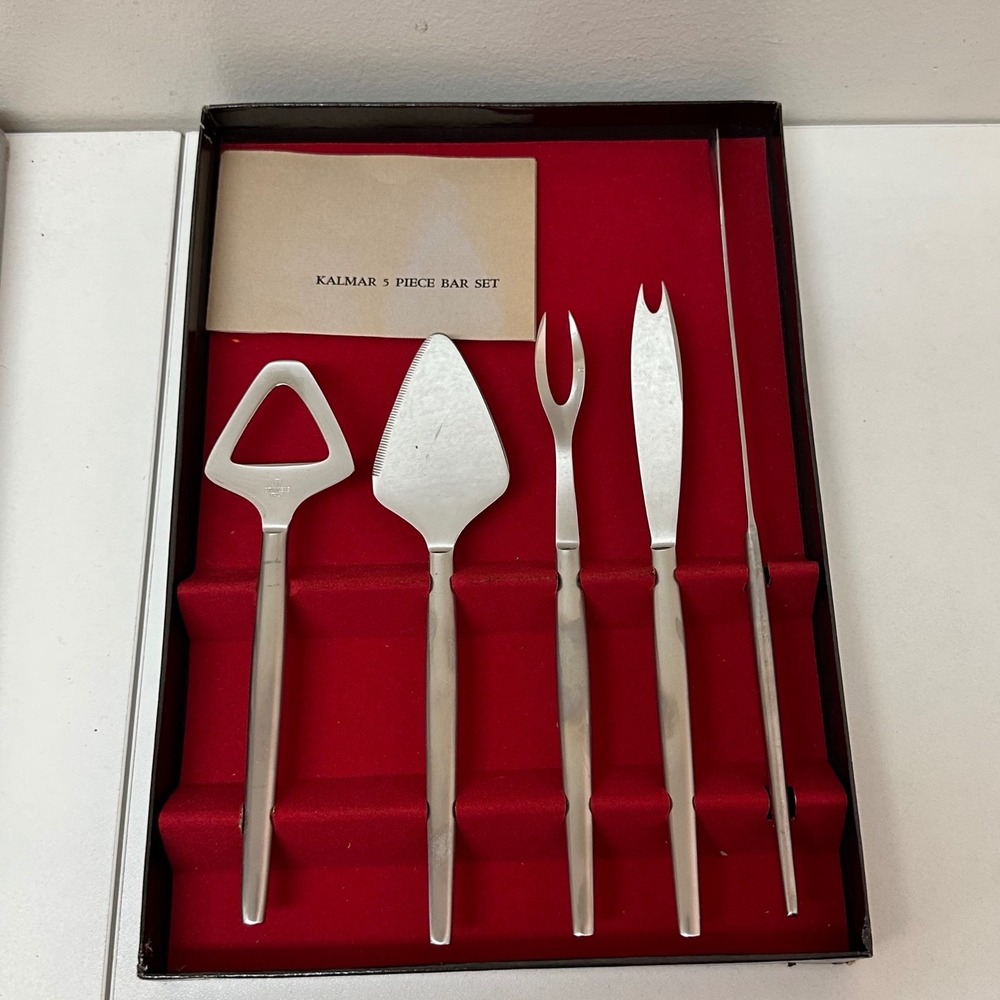 Vintage Kalmar 5 Piece Bar Set Stainless Steel Italy Mid-Century Modern MCM Box
